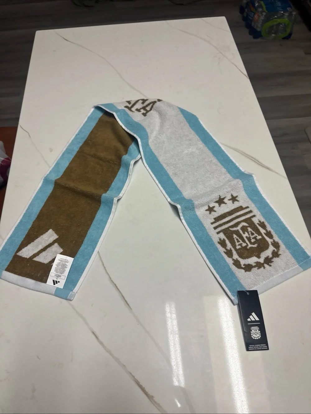 Adidas Argentina AFA National Team Fan Towel KE6159 White Light Blue Gold NWT